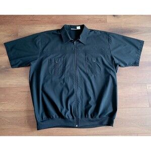 Vintage King Size Shirt Mens 3XL Tall Black Full Zip Pockets Short Sleeve NO TAG